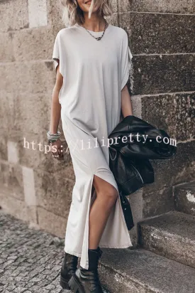 Simple and Effortless Open Sleeve Slit Oversized T-shirt Midi Dress