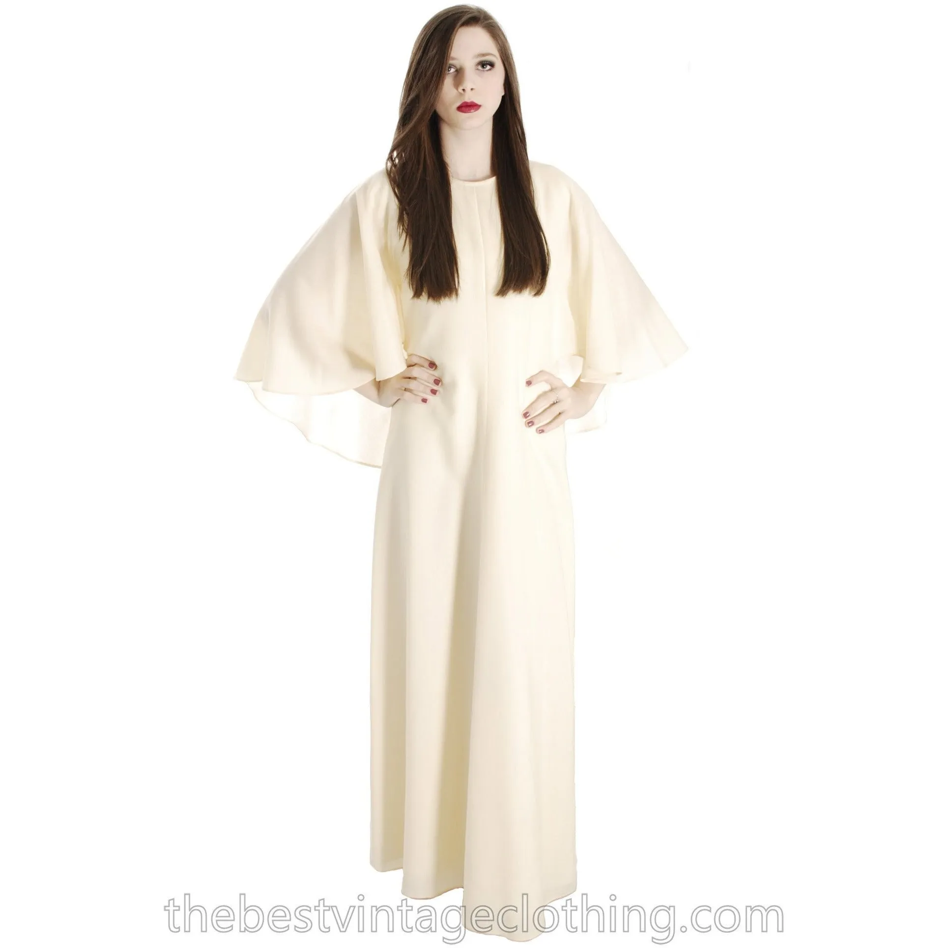 Stunning Vuokko Cape Gown 1960s Ivory Wool Voile Iconic Could Be Wedding Dress 38 /8 S/M