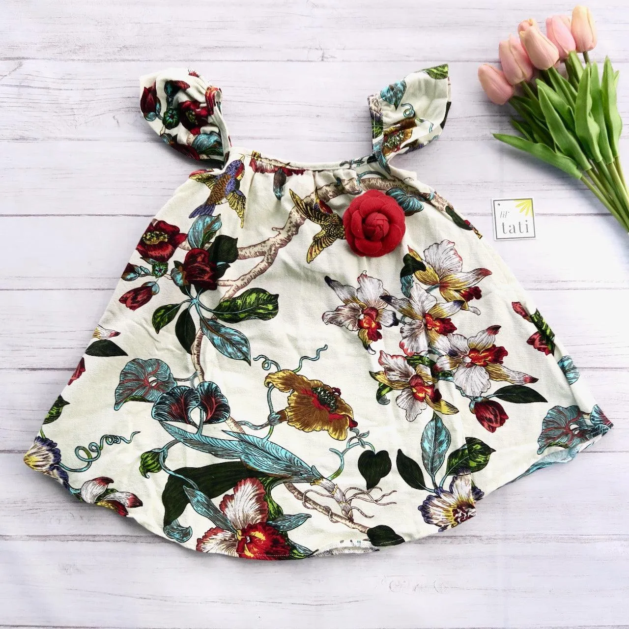 Sunflower Dress in Humming Bird Linen