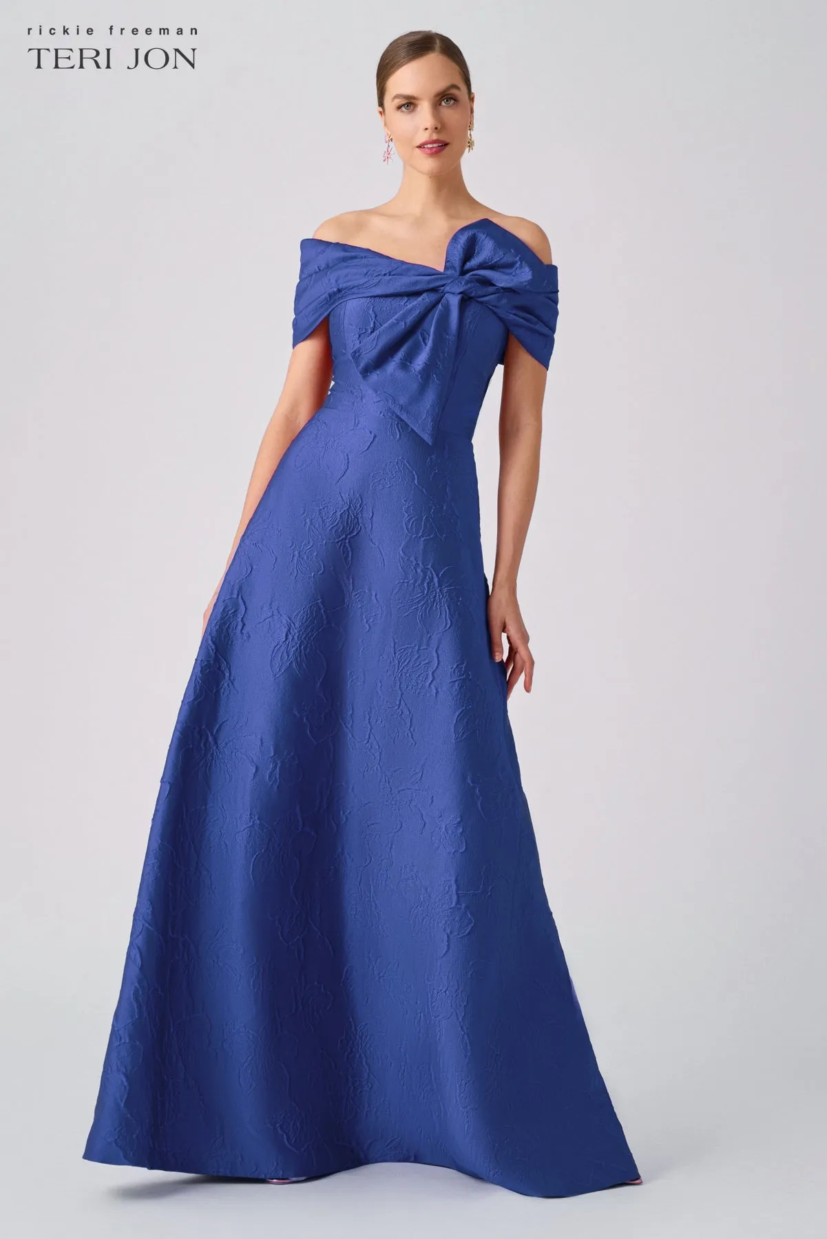 Textured Off The Shoulder Formal Evening Gown