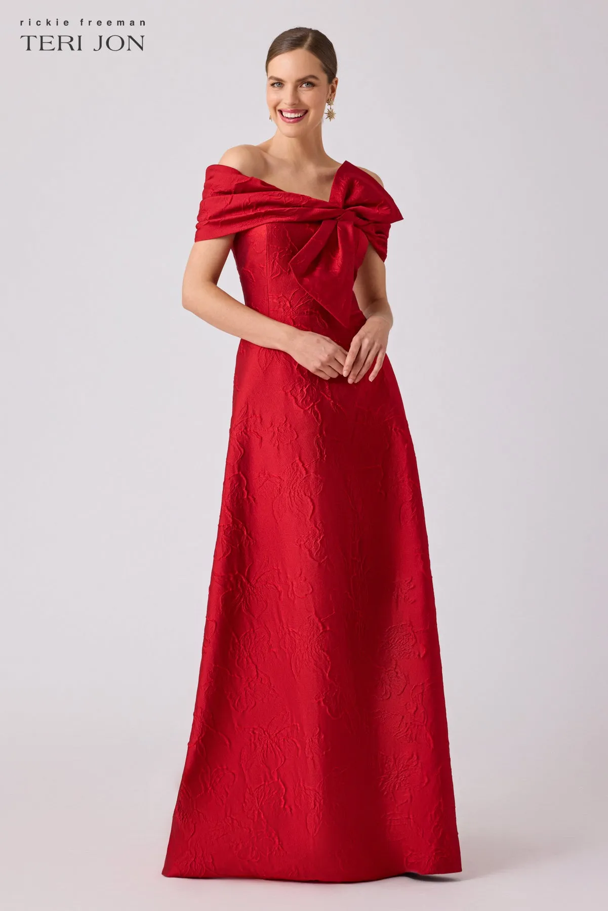 Textured Off The Shoulder Formal Evening Gown