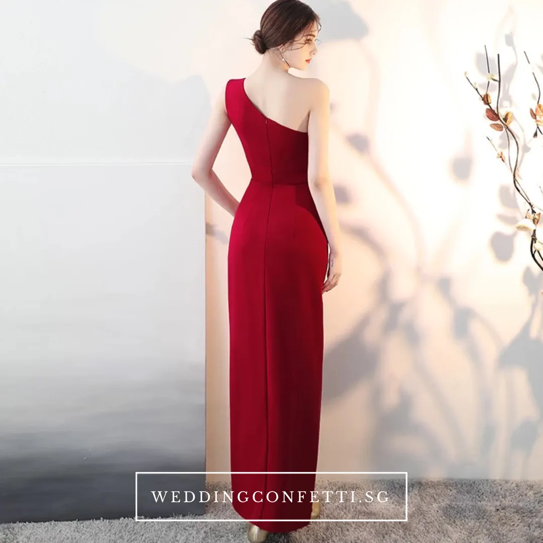 The Claudine One Shoulder Red / Black / White Gown With Slit