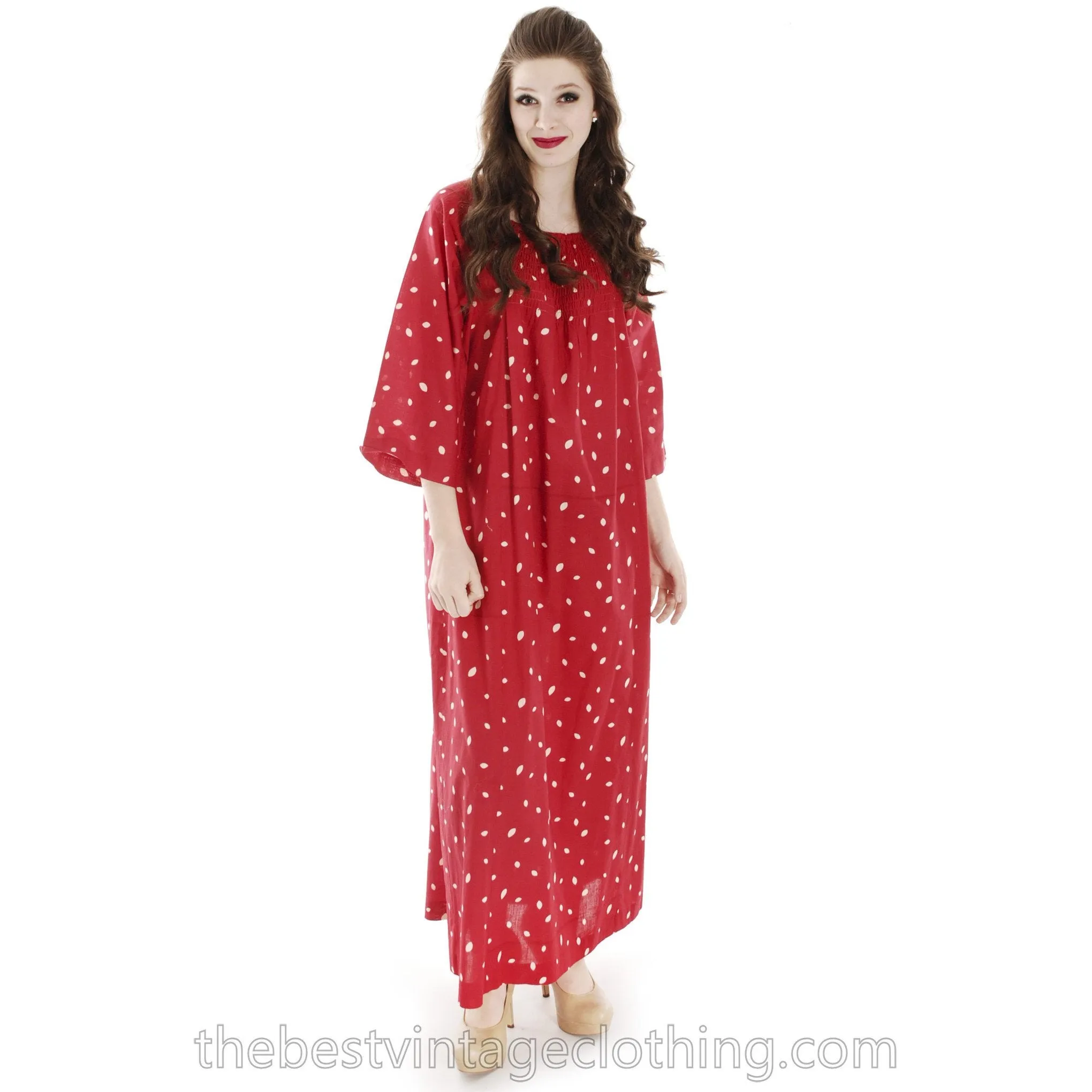 Vintage 1974 Marimekko Red Polka Dot Maxi Dress Designer Small Cotton