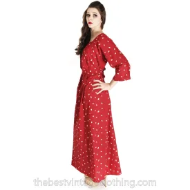 Vintage 1974 Marimekko Red Polka Dot Maxi Dress Designer Small Cotton