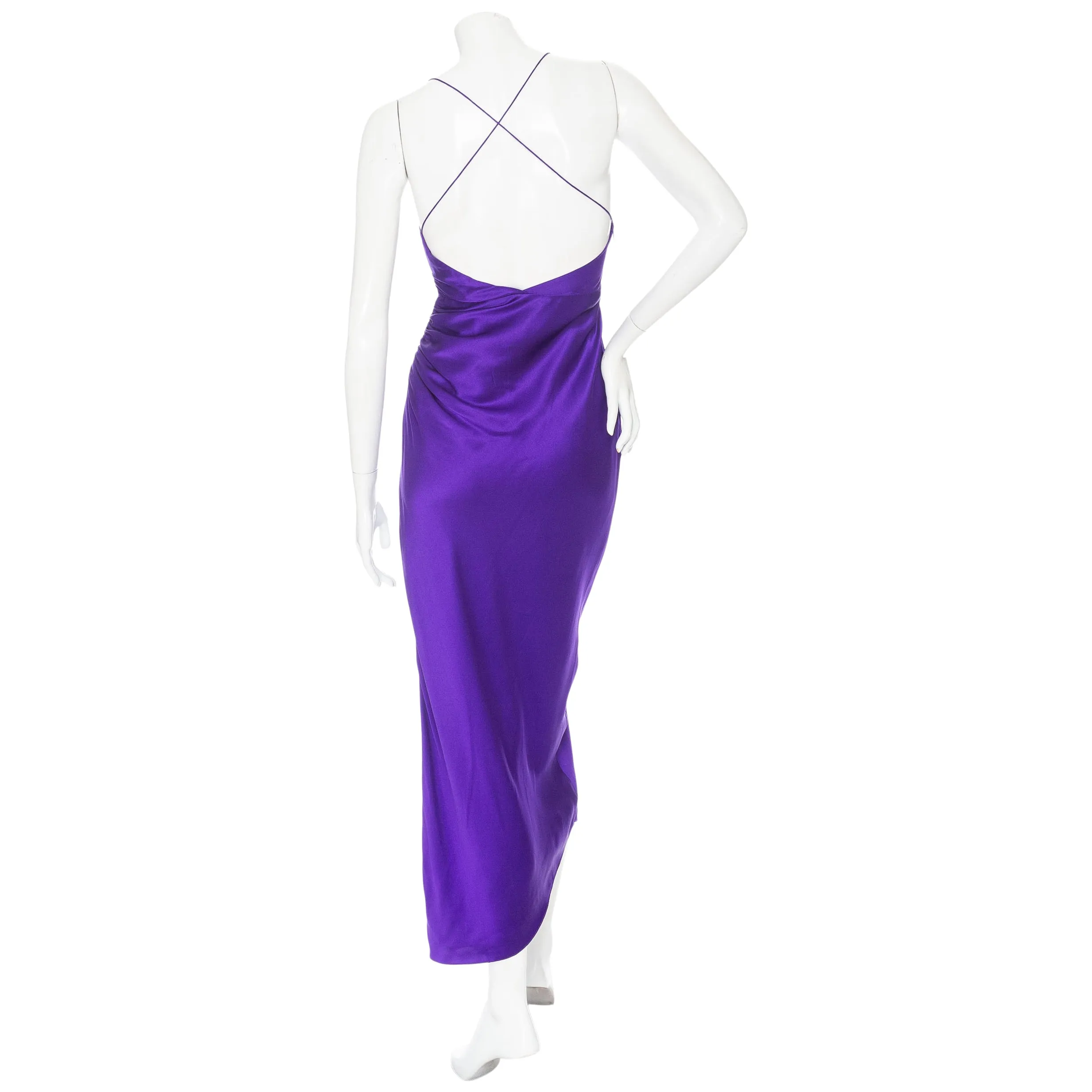 Violet Silk Draped Slit Midi Dress