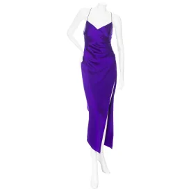 Violet Silk Draped Slit Midi Dress