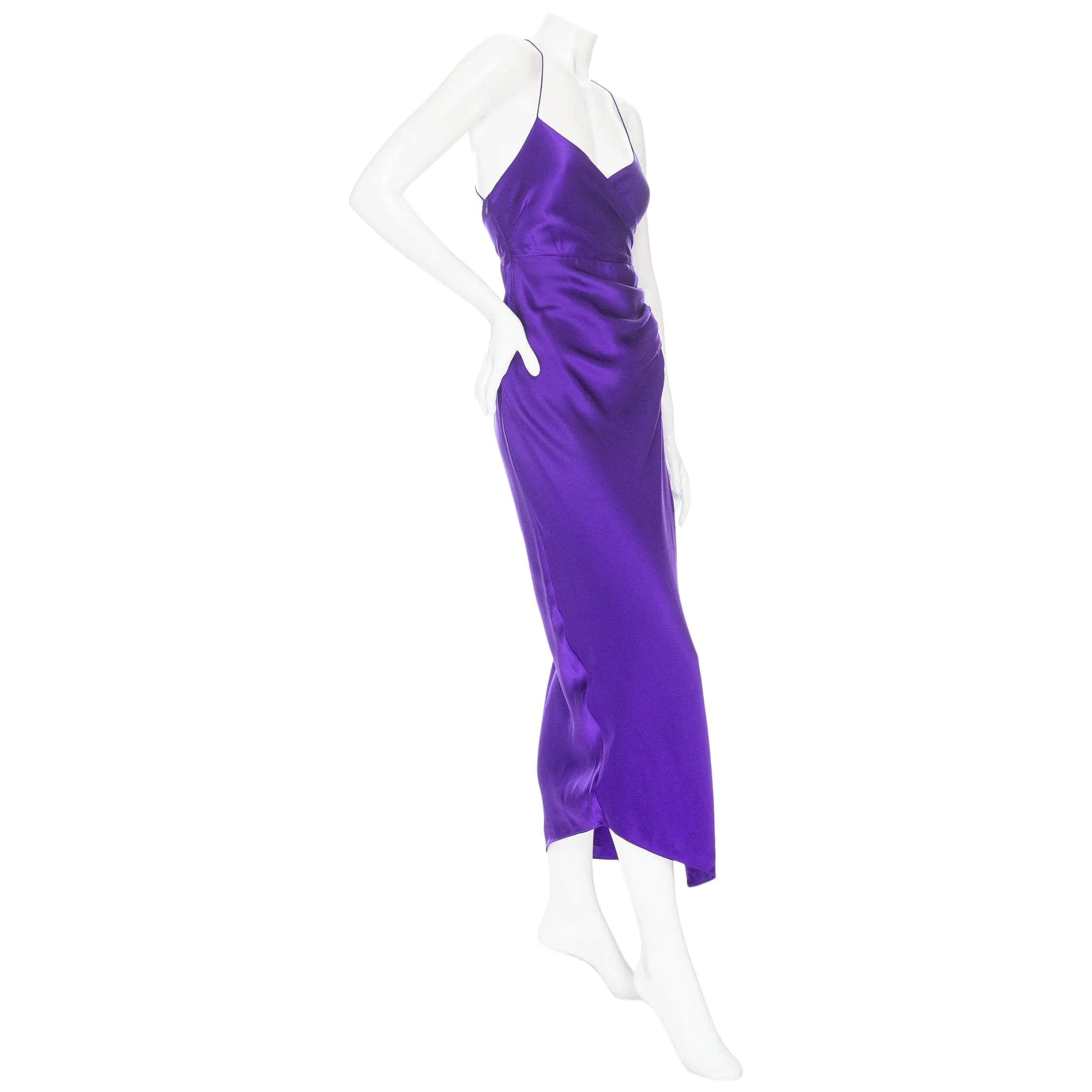 Violet Silk Draped Slit Midi Dress