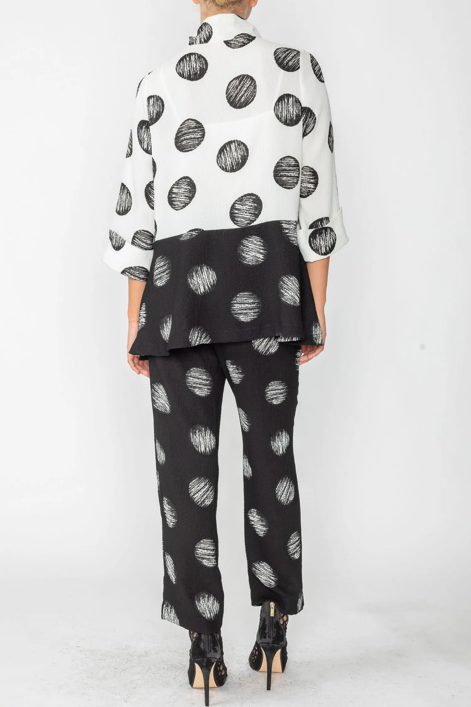 White and Black A-Line Polka Dot Shirt